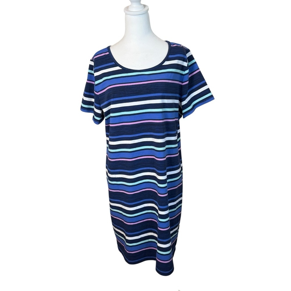 T by Talbots Ruched Drawstring‎ Back Striped Knee Length T-Shirt Dress 1X Plus - Picture 4 of 14